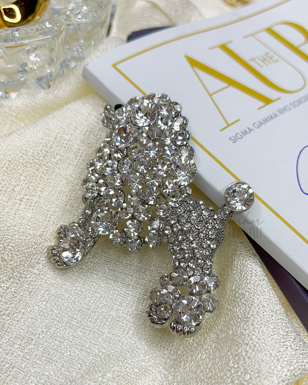 Bling Poodle Brooch Silver